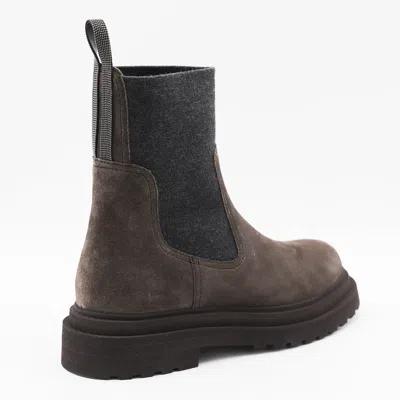 Brunello Cucinelli Cedar Brown Flat Shoes With Elasticated Side Panels And Rubber Sole In Brown