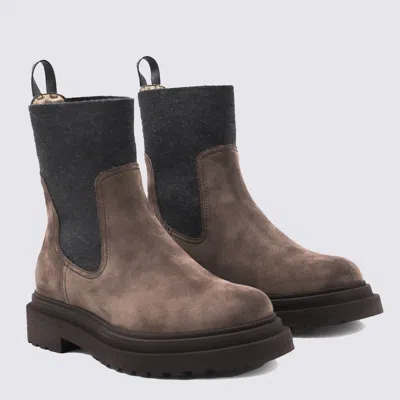 Brunello Cucinelli Cedar Brown Flat Shoes With Elasticated Side Panels And Rubber Sole In Brown