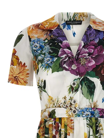 Dolce & Gabbana Pleated Floral-print Cotton-poplin Midi Dress In Multi