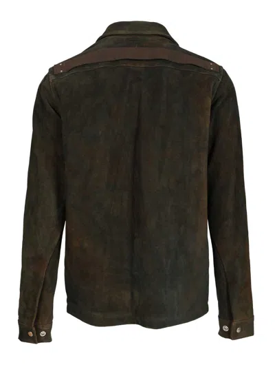 Rick Owens Brad Jacket Crosta Cow Leather Zip Jacket Jackets Brown In Green
