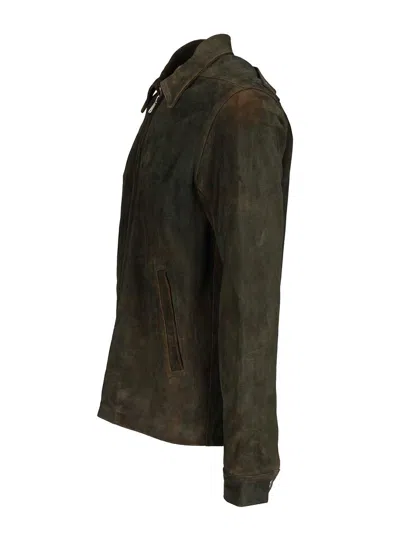 Rick Owens Brad Jacket Crosta Cow Leather Zip Jacket Jackets Brown In Green