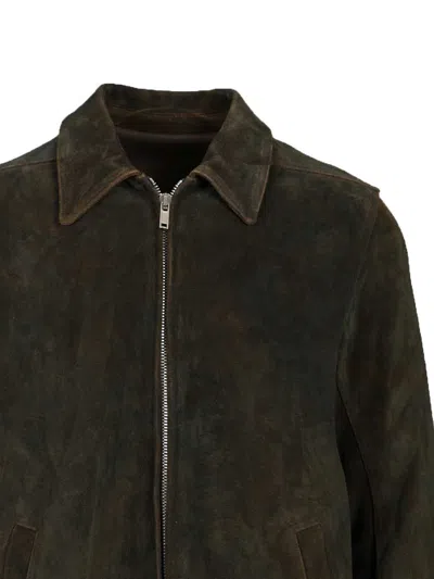 Rick Owens Brad Jacket Crosta Cow Leather Zip Jacket Jackets Brown In Green