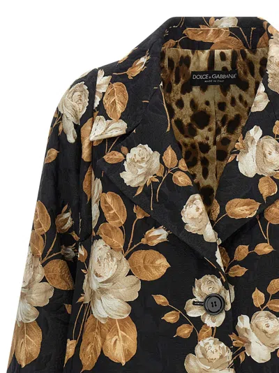 Dolce & Gabbana Embroidered Floral Pattern Coat With Long Sleeves In Black