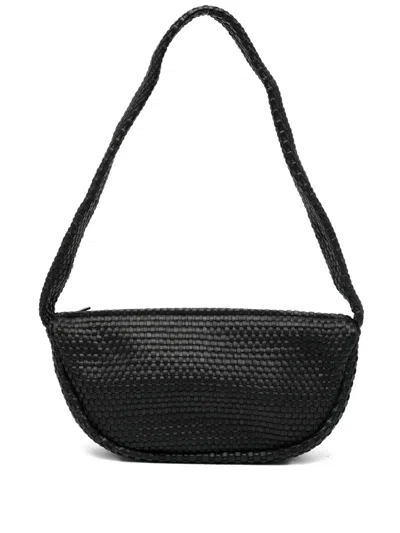 St Agni St. Agni Latice Weave Crescent Leather Shoulder Bag In Black
