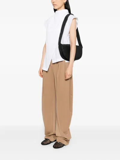 St Agni St. Agni Latice Weave Crescent Leather Shoulder Bag In Black