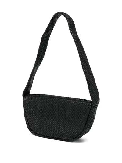 St Agni St. Agni Latice Weave Crescent Leather Shoulder Bag In Black
