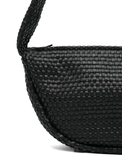 St Agni St. Agni Latice Weave Crescent Leather Shoulder Bag In Black
