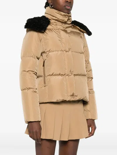 Moncler Castelnou Square-quilted Hooded Short Down Jacket Clothing In Brown