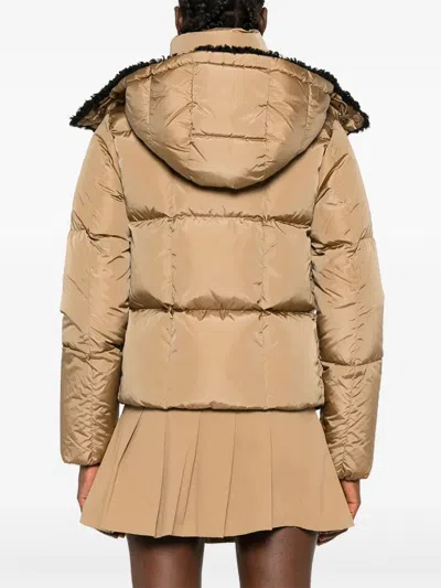 Moncler Castelnou Square-quilted Hooded Short Down Jacket Clothing In Brown