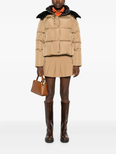 Moncler Castelnou Square-quilted Hooded Short Down Jacket Clothing In Brown