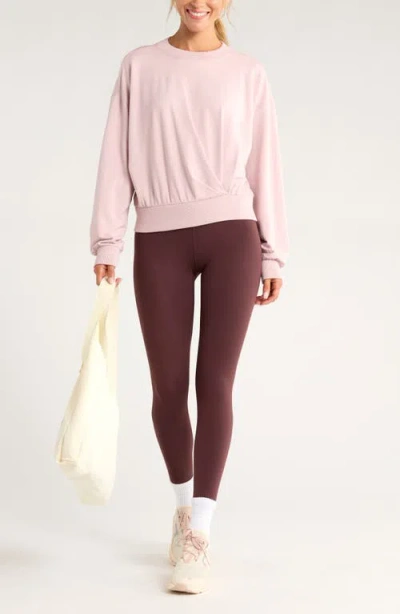 Zella Luxe Pleated Cotton Blend Terry Sweatshirt In Pink