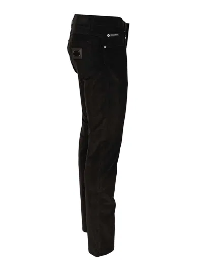 Dolce & Gabbana Black Jeans With Logo Patch On The Front And Logo Plaque On The Rear In Black