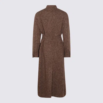 Brunello Cucinelli Waist Belted Long Length Textured Fabric Coat In Brown