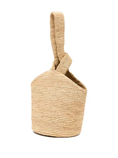 Sensi Studio Pull-through Raffia Bag In Neutral