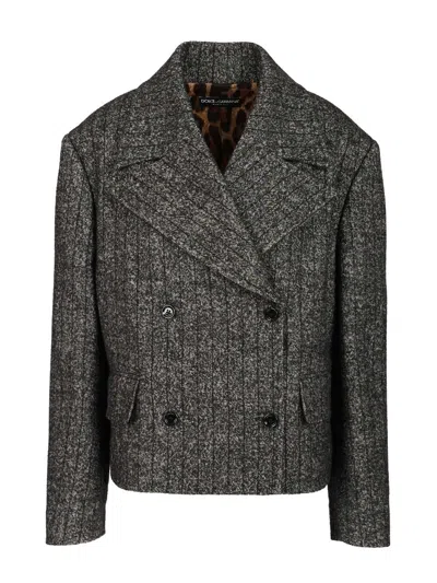 Dolce & Gabbana Pinstriped Wool-blend Double-breasted Jacket In Gray