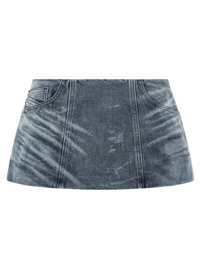 Diesel De-nora Denim Mini Skirt In Blue