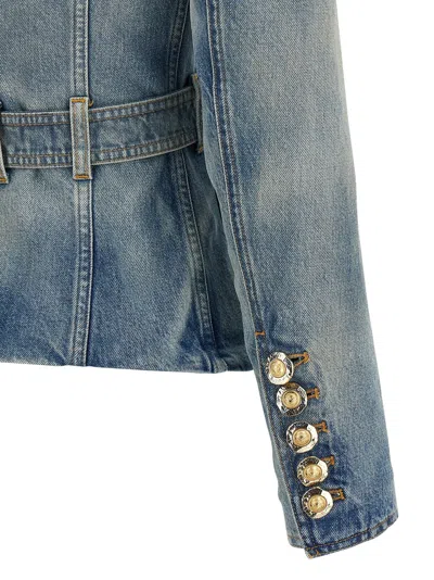 Balmain 1-button Belted Denim Jacket In Blue