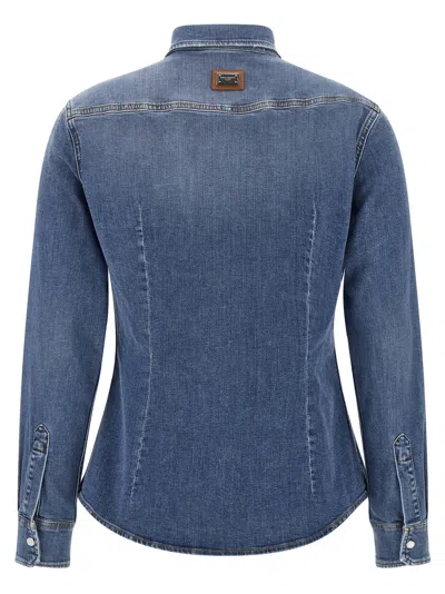 Dolce & Gabbana Denim Cotton Shirt With Chest Pockets In Blue