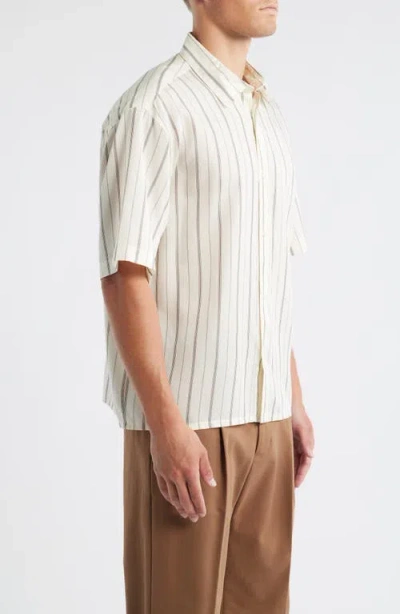 Open Edit Oversize Stripe Short Sleeve Silk Button-up Shirt In Multi