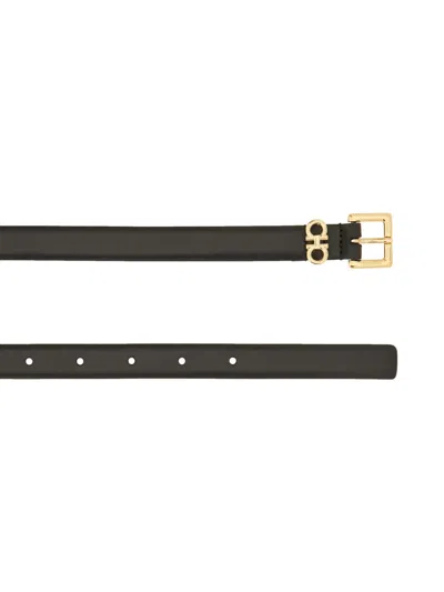 Ferragamo Adjustable Length Belt Gold-tone Buckle In Black