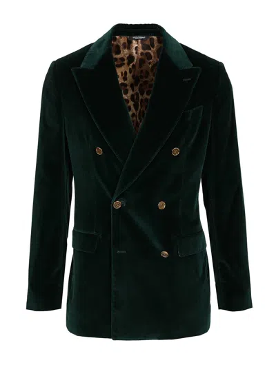 Dolce & Gabbana Double-breasted Sicily Light Cotton Velvet Jacket Clothing In Green