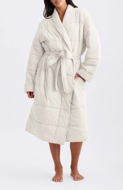 Papinelle Cuddle Puffa Quilted Cotton Midi Robe In Gray