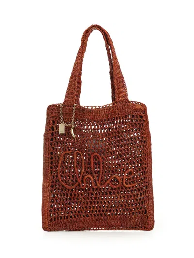 Chloé Clay Brown Raffia Summer Banana Tote Bag