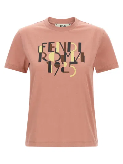 Fendi Pink Cotton T-shirt With Logo Print Women In Neutral