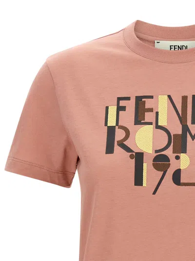 Fendi Pink Cotton T-shirt With Logo Print Women In Neutral