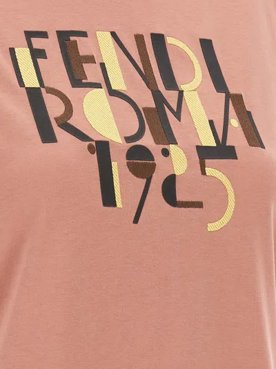 Fendi Pink Cotton T-shirt With Logo Print Women In Neutral