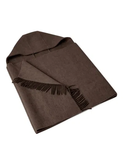 Brunello Cucinelli Wool And Cashmere Knit Scarf With Hood In Brown