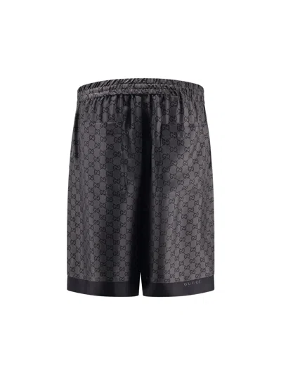 Gucci Black Silk Twill Printed Shorts In Black
