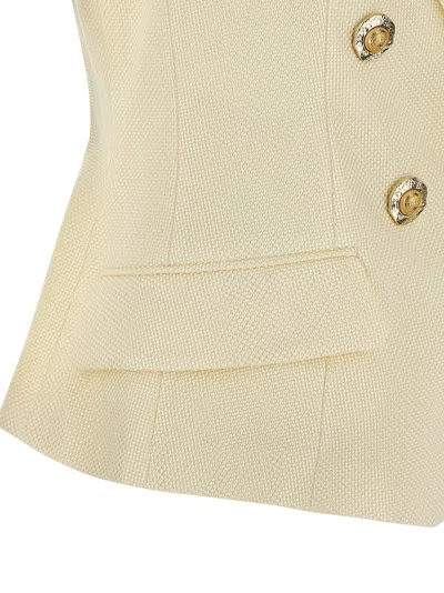 Balmain Jacquard Vest With Flap Pockets And Gold-tone Buttons In Neutral