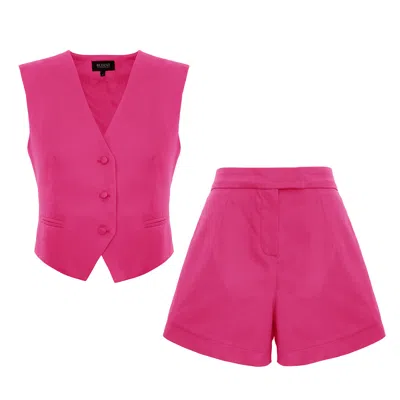 Bluzat Pink Fuchsia Tailored Vest & High-waisted Shorts Set In Pink