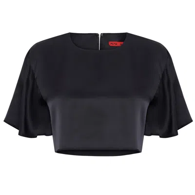 Pcfg Pure Silk Oversized Silk Crop Top In Blue