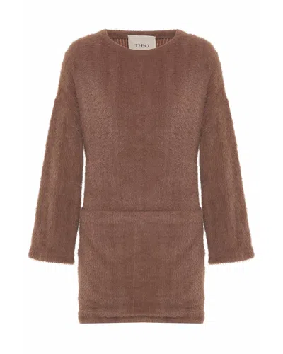Theo The Label Carme Plush Lace Sweatshirt Dress In Brown