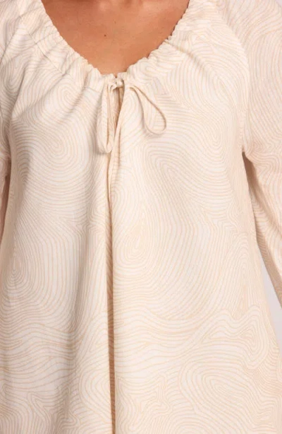 Petal And Pup Petal & Pup Walker Woodcut Print Long Sleeve Cotton & Linen Minidress In Neutral