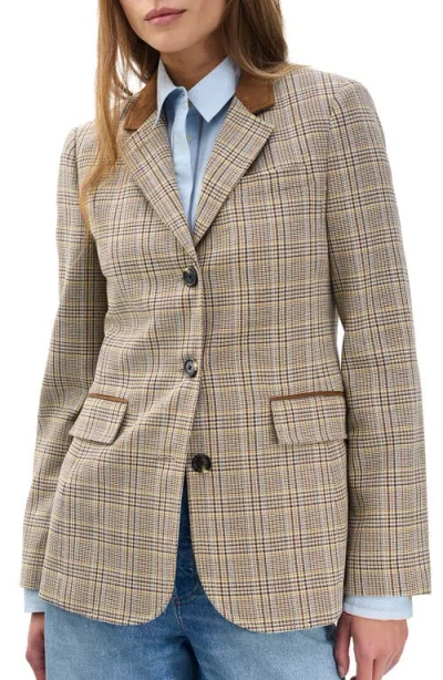 Rag & Bone Evia Houndstooth Plaid Blazer In Gold