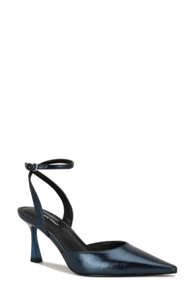Nine West Kellie Ankle Strap Pointed Toe Pump In Blue