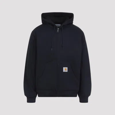 Carhartt Hooded Jacket With Pockets And Ribbed Finish In Blue
