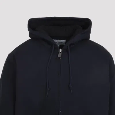 Carhartt Hooded Jacket With Pockets And Ribbed Finish In Blue