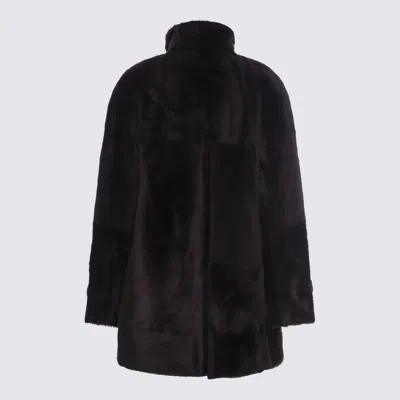 Brunello Cucinelli Leather Double-breasted Jacket High Collar In Brown