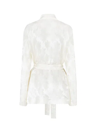Fendi Jacquard Silk Blazer With Floral Motif In White