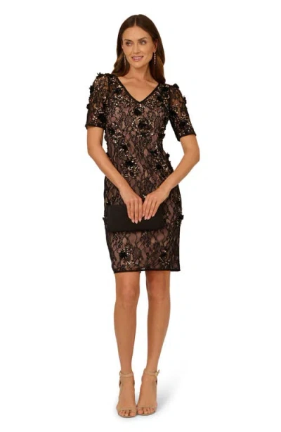 Adrianna Papell Women's Bead Lace Sheath V-neck Dress In Blue