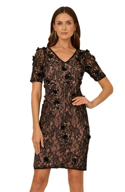 Adrianna Papell Women's Bead Lace Sheath V-neck Dress In Blue