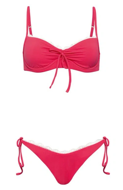 Maaji Cherry Crush Karl Reversible Lace Trim Underwire Bikini Top In Red