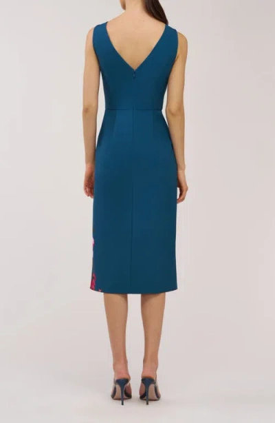 Kay Unger Devin Placement Print Pleated Midi Cocktail Dress In Multi