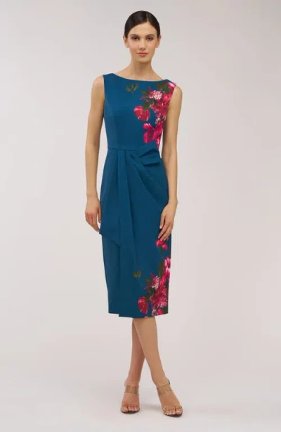 Kay Unger Devin Placement Print Pleated Midi Cocktail Dress In Multi