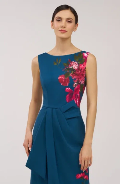 Kay Unger Devin Placement Print Pleated Midi Cocktail Dress In Multi