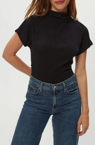Michael Stars Lara Ribbed Mock Neck Top In Black